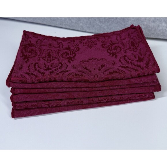 Fabric Napkins Red Poinsettia Jacquard 16" Set of 6 Christmas Holiday Brocade - Picture 3 of 5